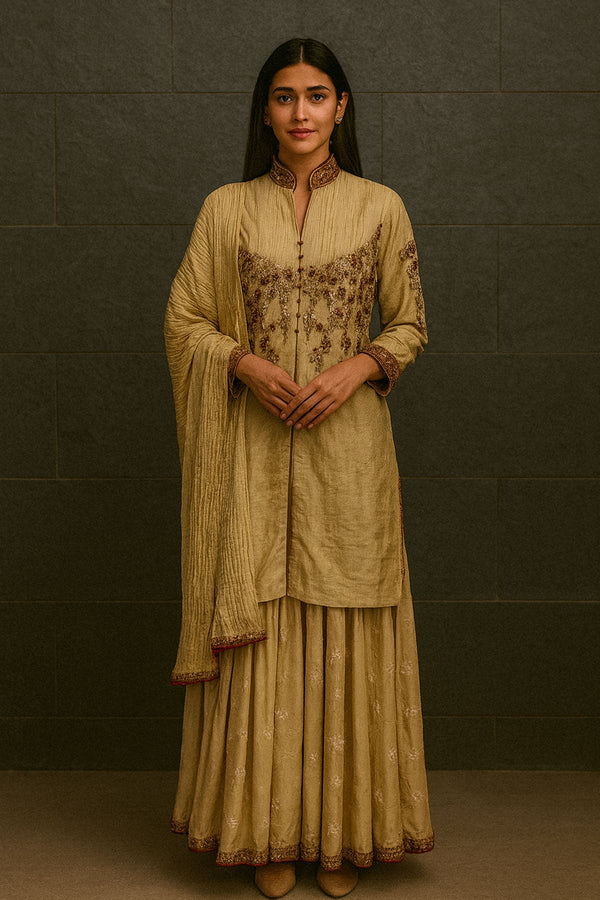 Golden Tissue Sharara Set