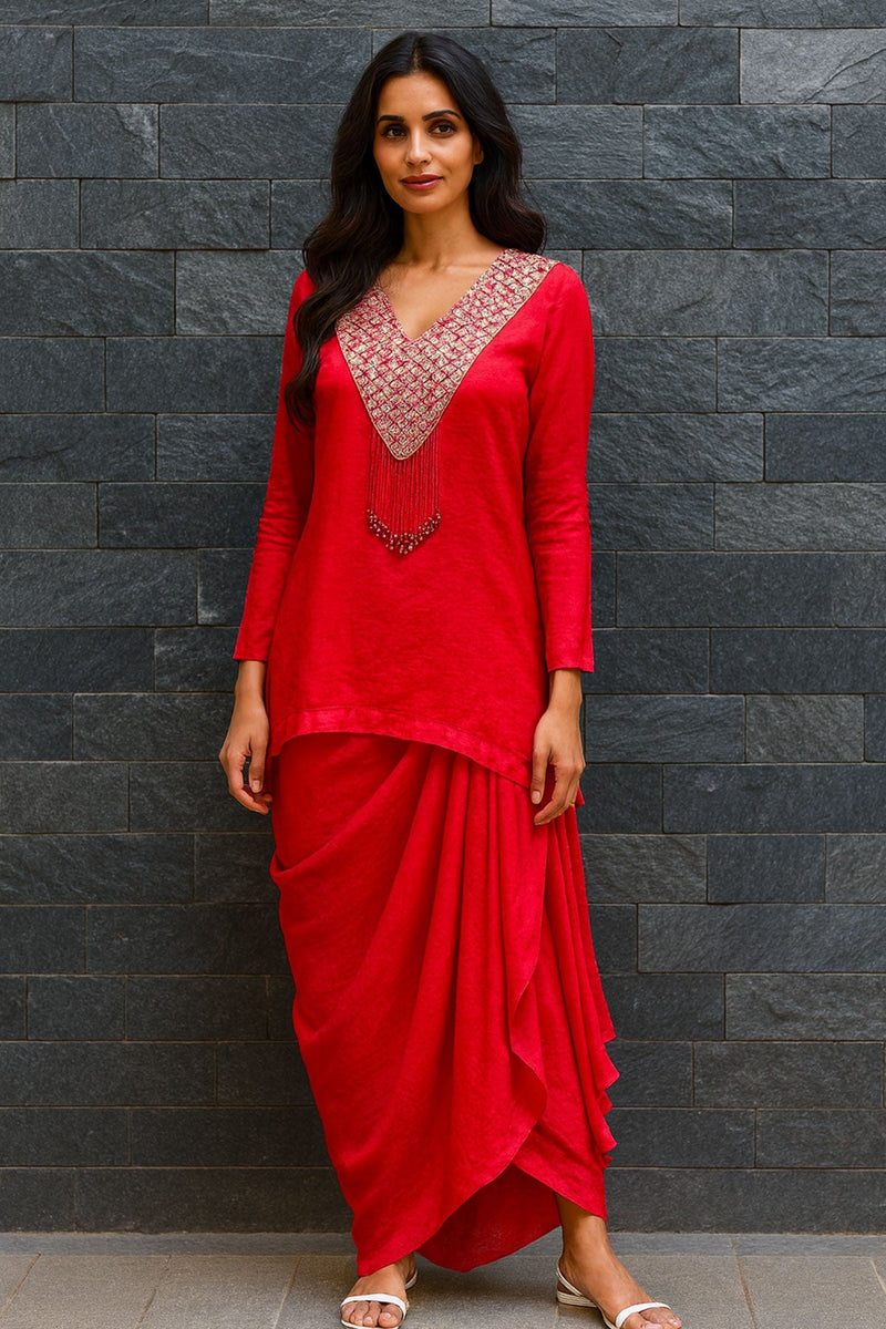 Coral Draped Skirt Top