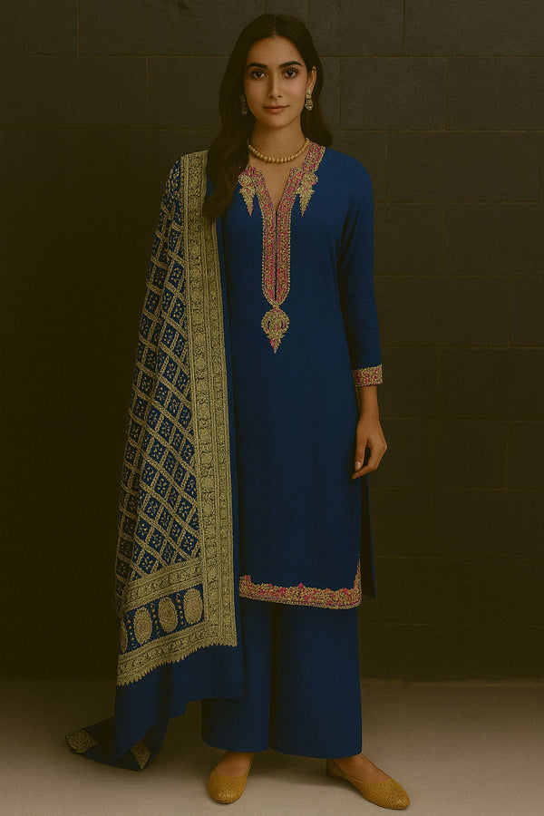 Navy Blue Suit With Gharchola Dupatta Set