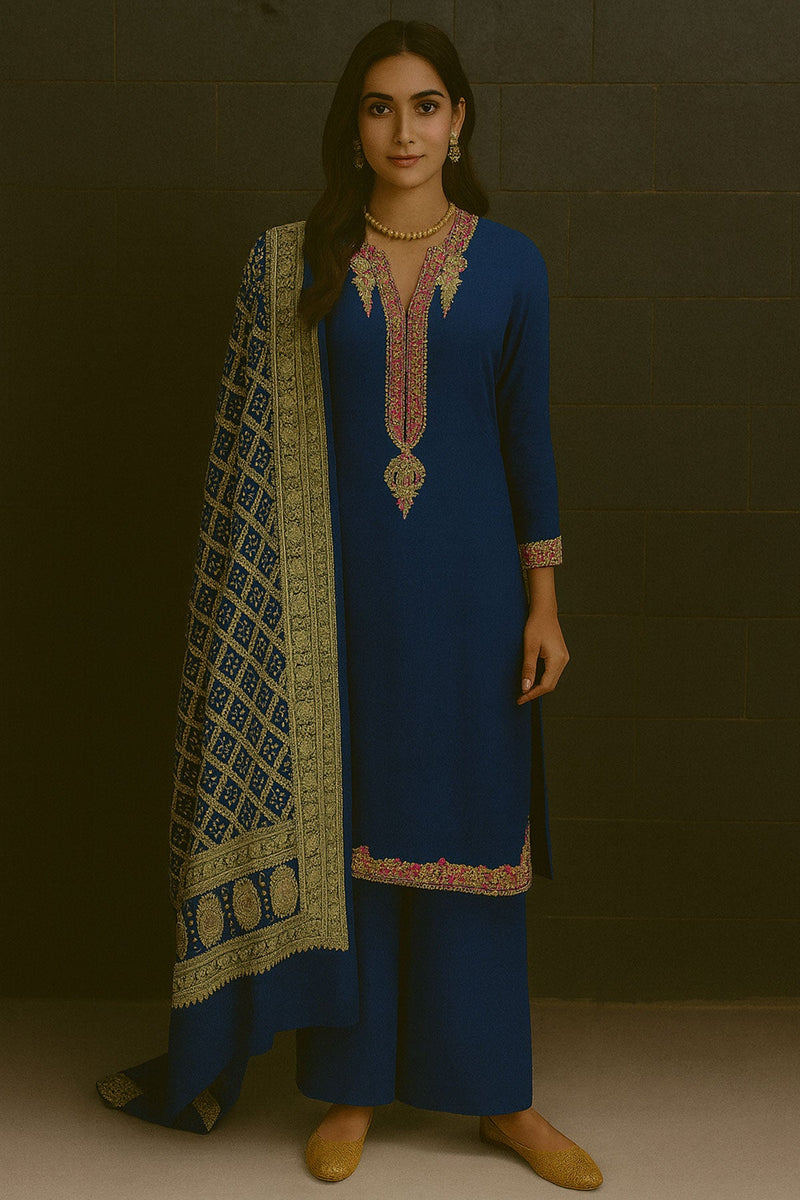 Navy Blue Suit With Gharchola Dupatta Set