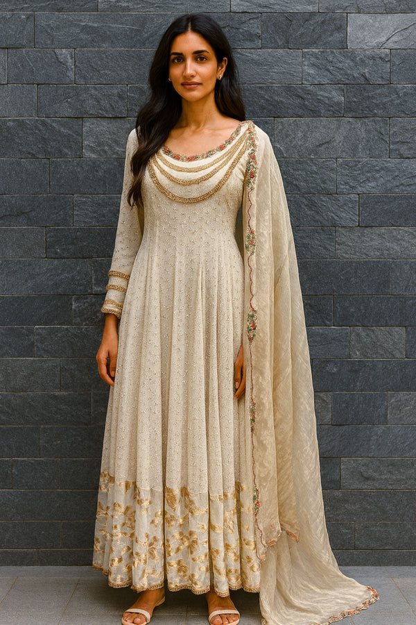 Ivory  Anarkali With Dupatta Set