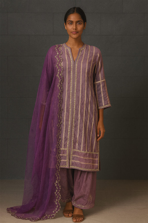 Mauve Strip Jacket Palazo Set