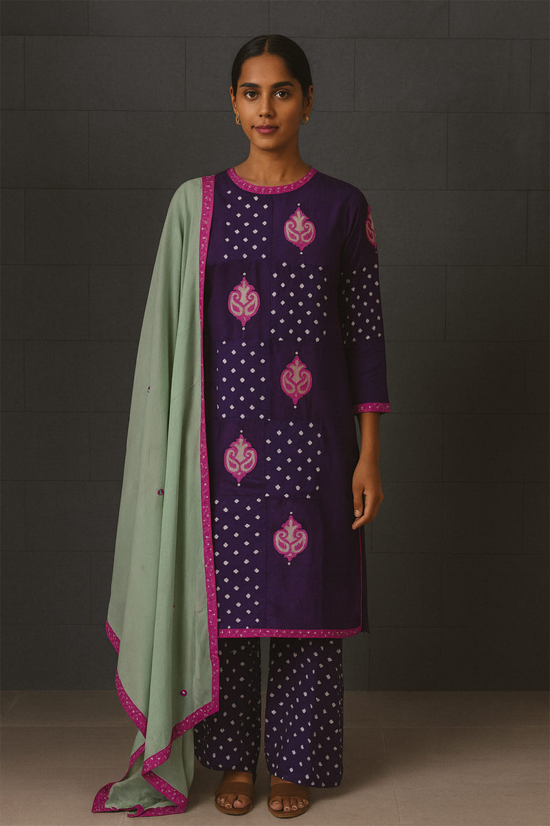 Purple  Boota Patch Bandhani Salwar Set