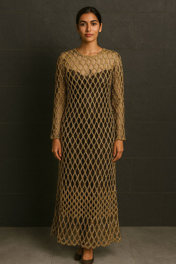 Copper Net Long Dress