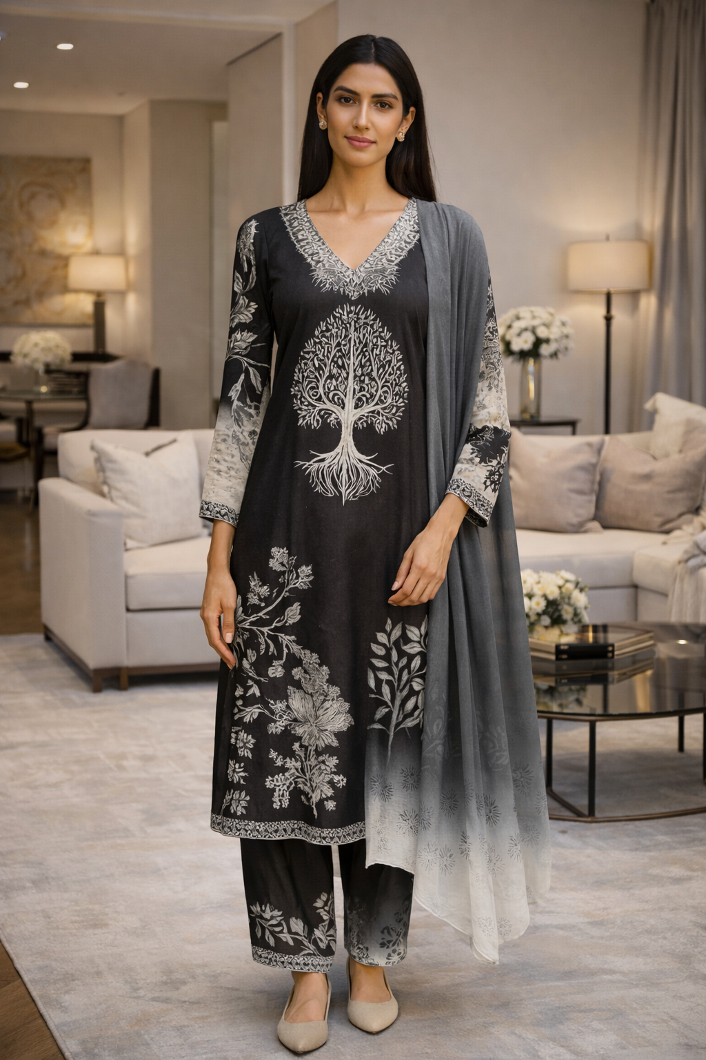 Black & White Printed  Suit Set