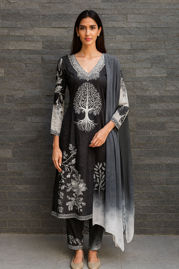 Black & White Printed  Suit Set