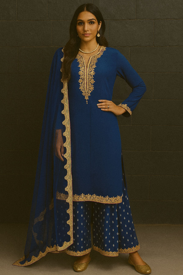 Navy Blue Georgete Suit Set