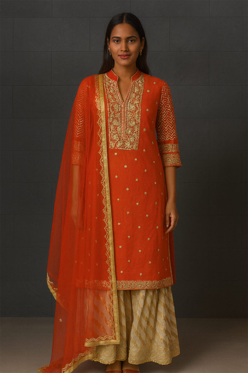 Burnt Orange Gota Work Shirt Palazo