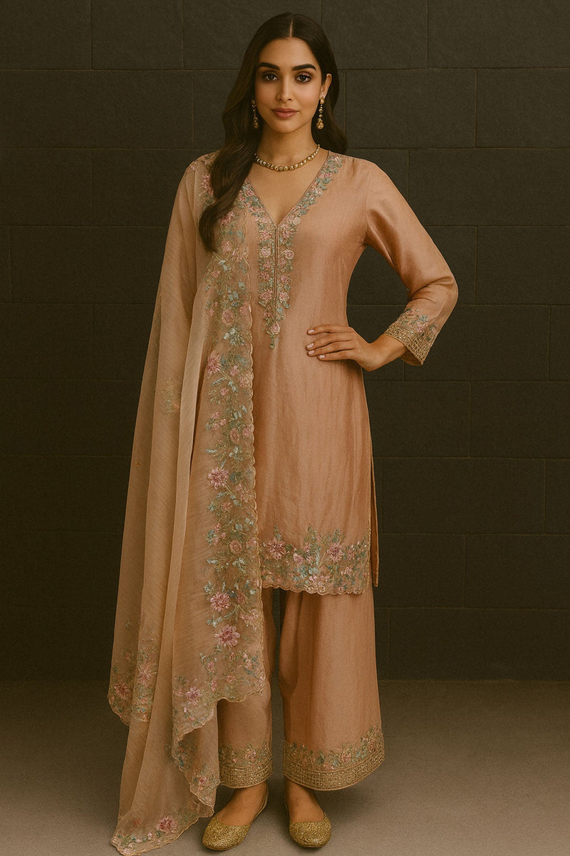 Peach Organza Suit Set