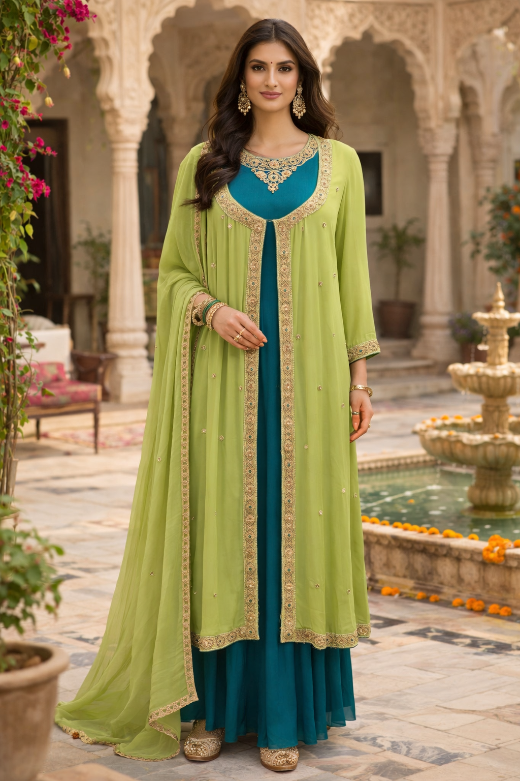 Green Long Jacket Set