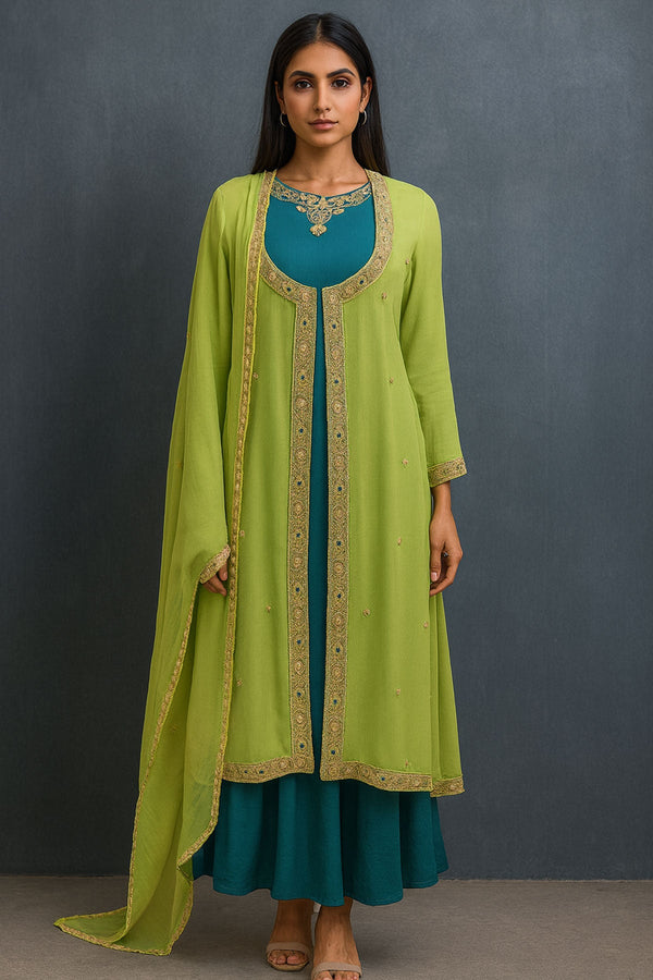 Green Long Jacket Set