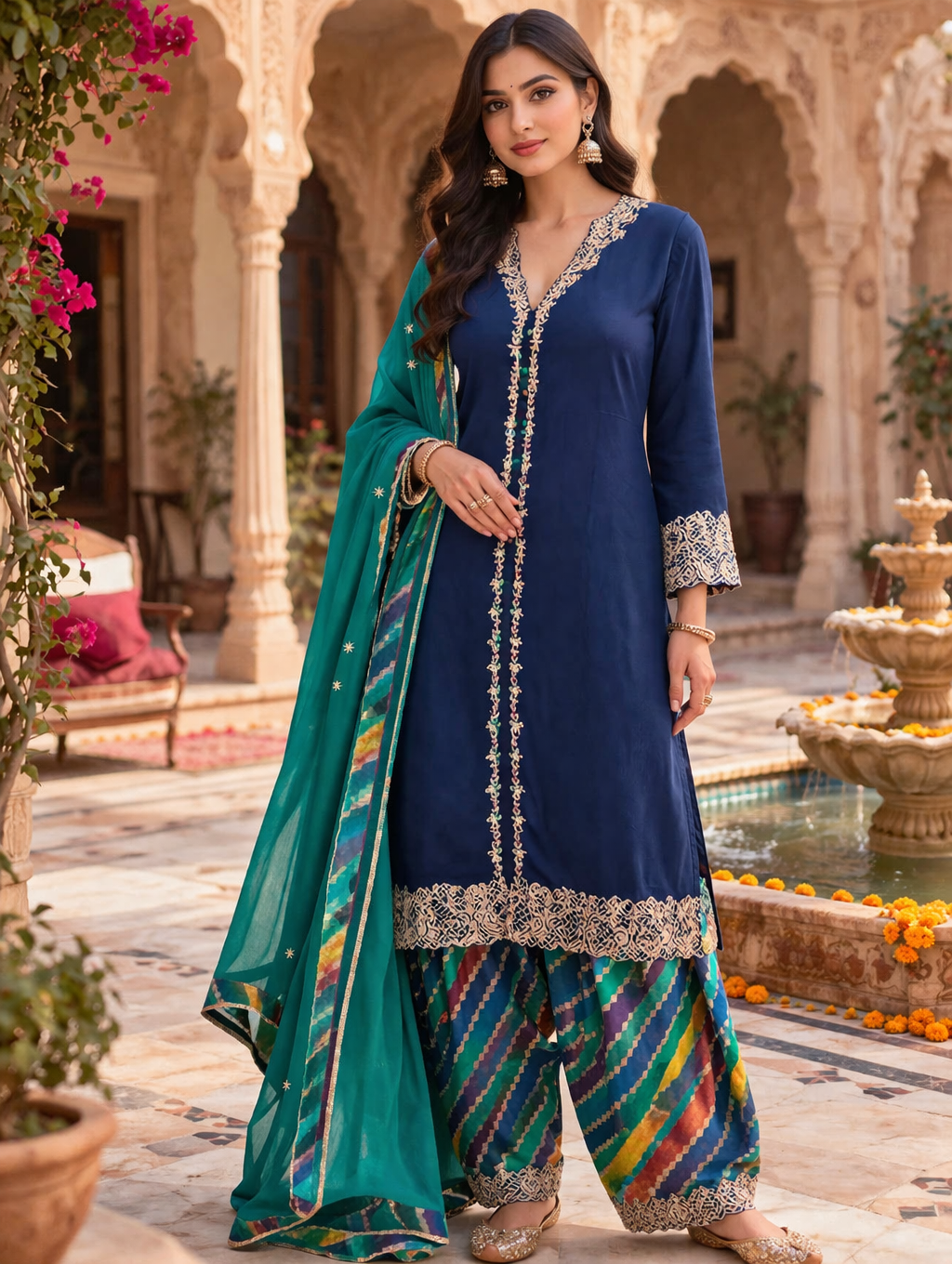 Blue Kurta With Printed Salwar Set