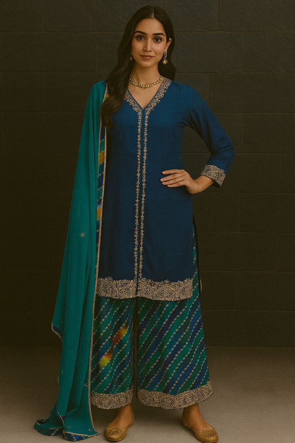 Blue Kurta With Printed Salwar Set