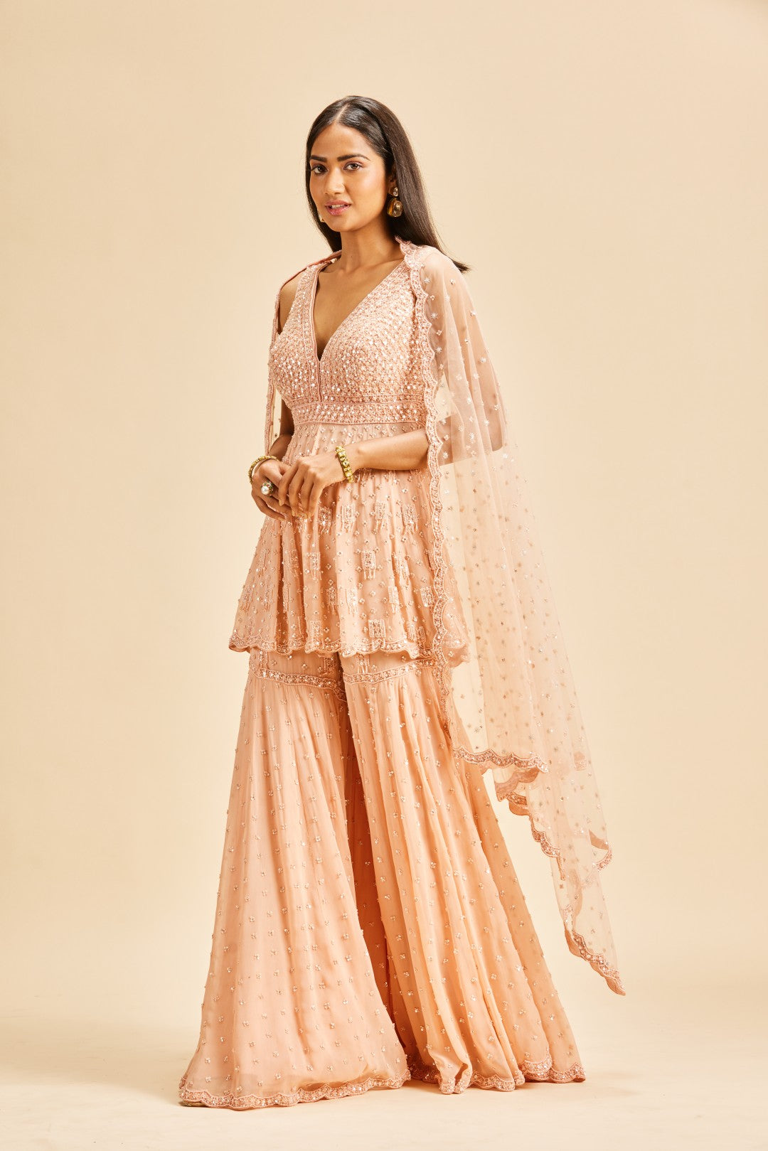PEACH PEPLUM GARARA SET