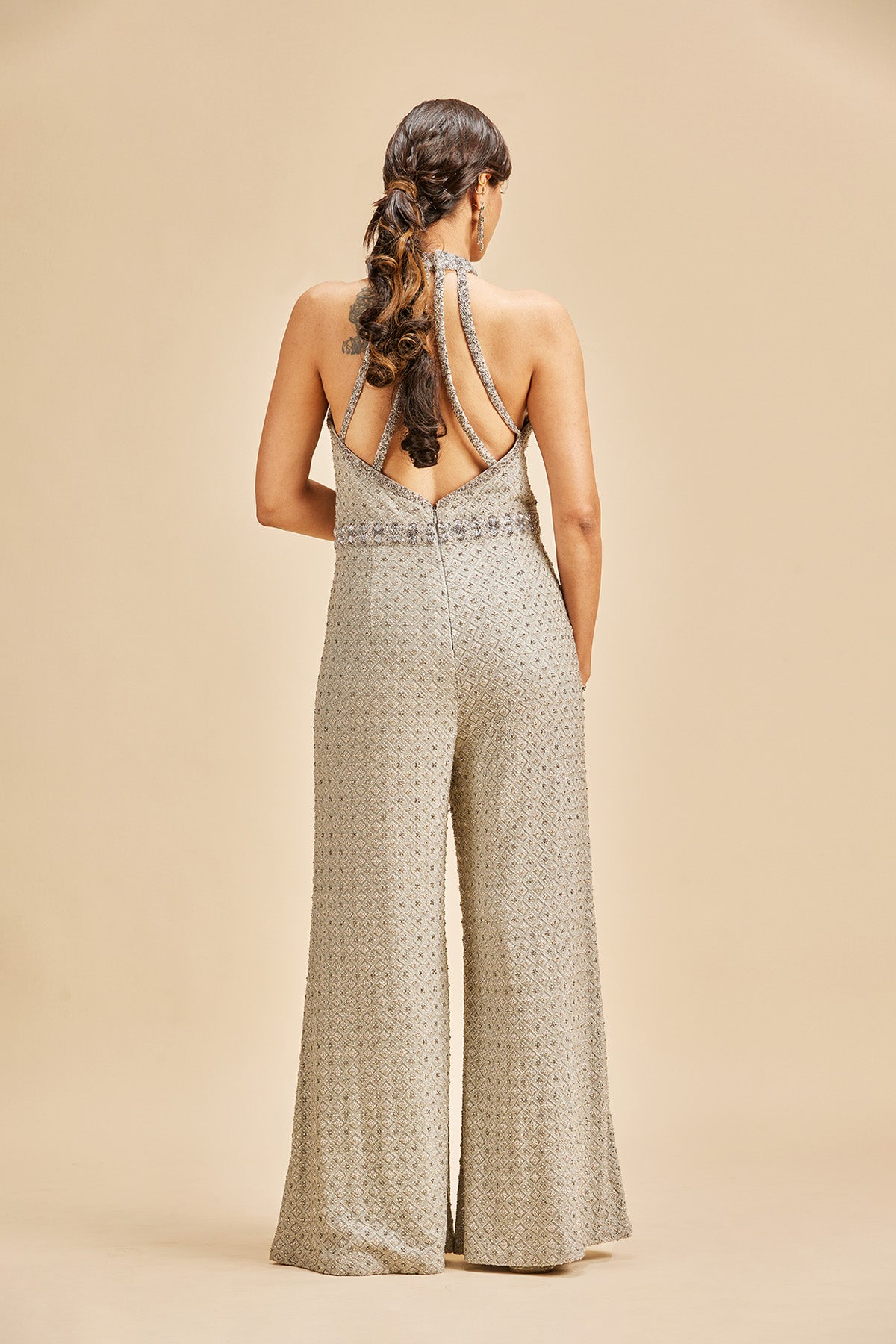 Grey Self Emb Georgette Jumpsuit
