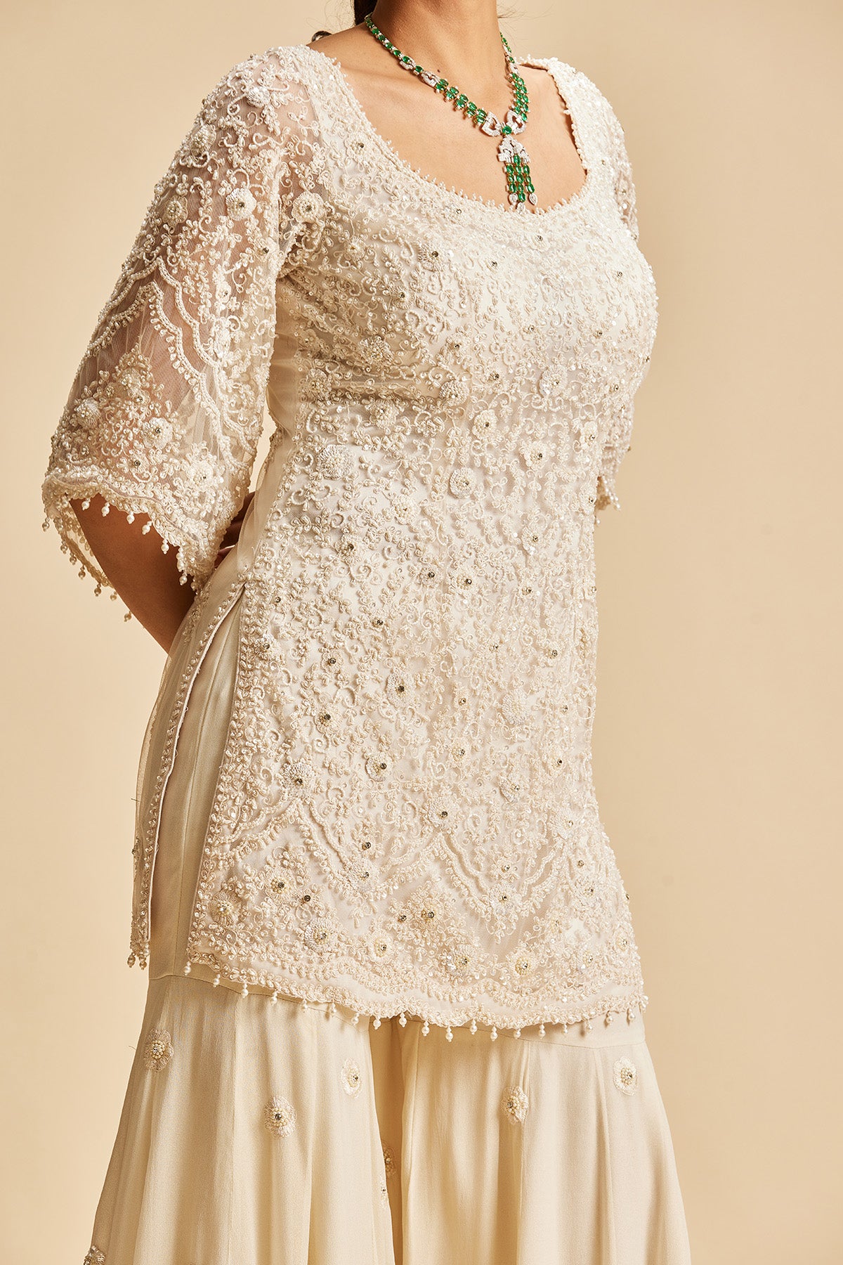 Ivory Self Embroidered Sharara Set