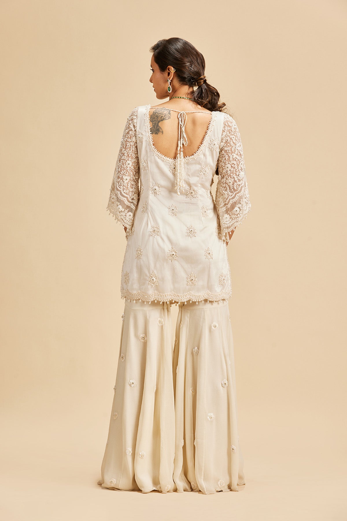 Ivory Self Embroidered Sharara Set