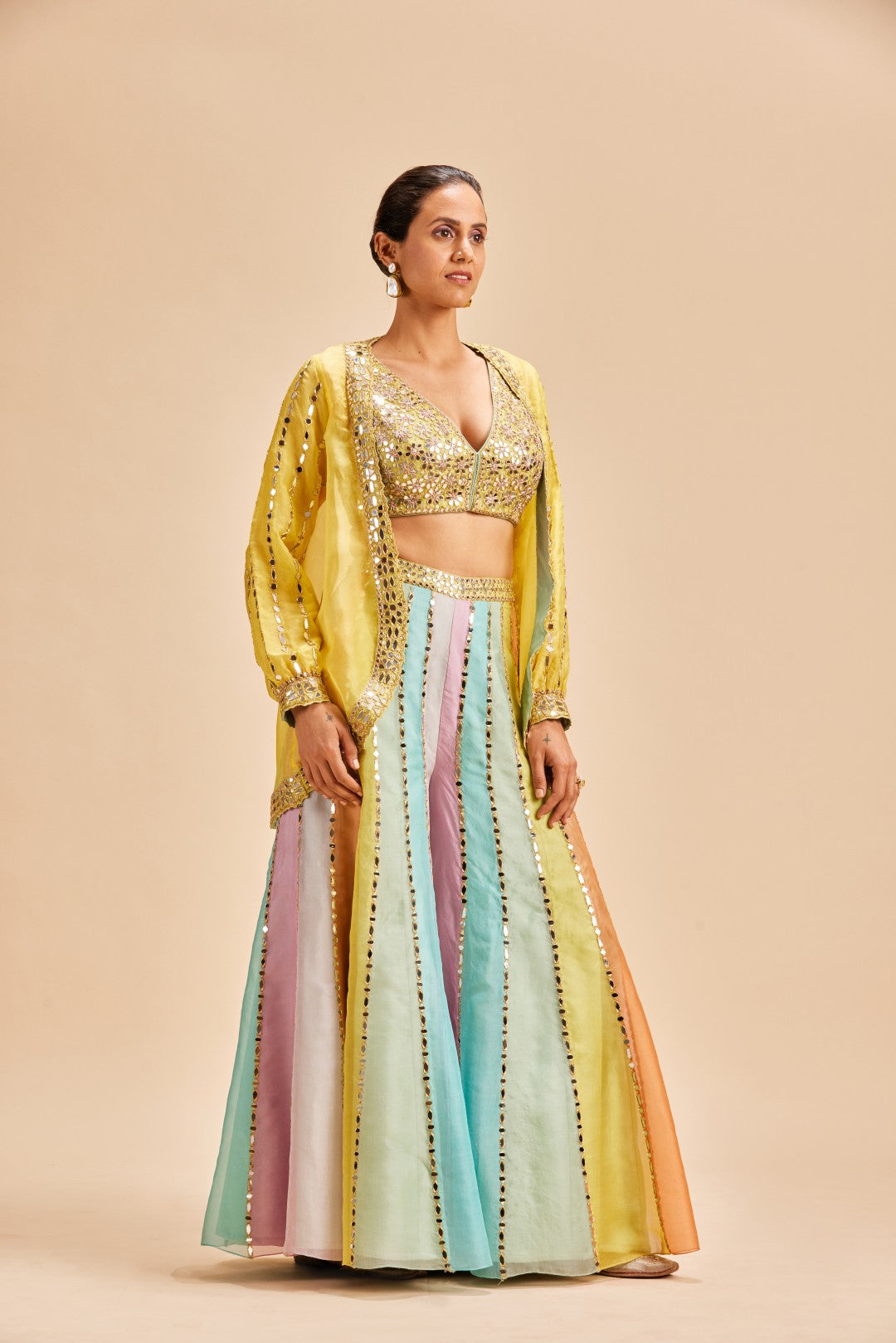 MULTI COLOUR MIRROR WORK SHARARA WITH JACKET