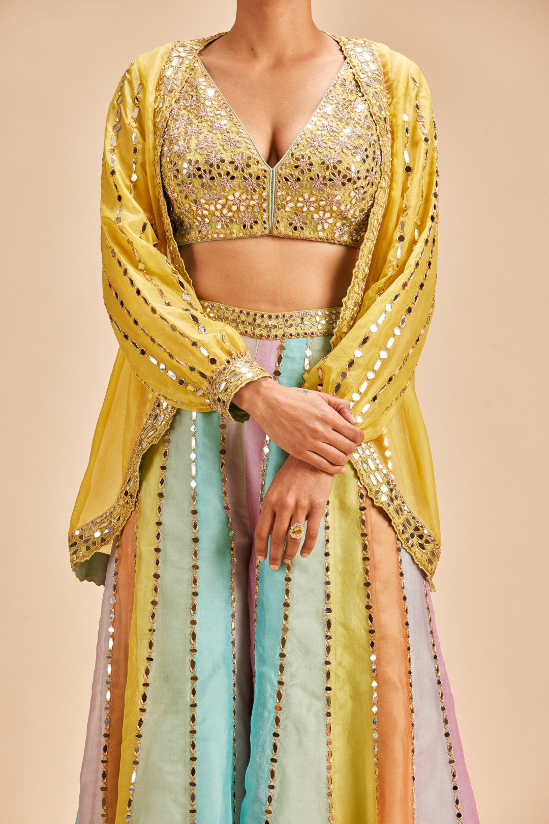 MULTI COLOUR MIRROR WORK SHARARA WITH JACKET