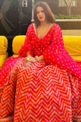 Anulika Choudhary in Coral Organza Printed Lehenga Choli Set