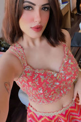 Anulika Choudhary in Coral Organza Printed Lehenga Choli Set