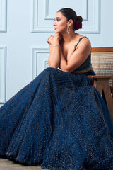Aastha Gill In Midnight Blue Lehenga Choli Set