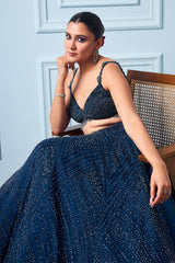 Aastha Gill In Midnight Blue Lehenga Choli Set