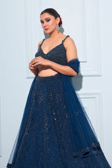 Aastha Gill In Midnight Blue Lehenga Choli Set