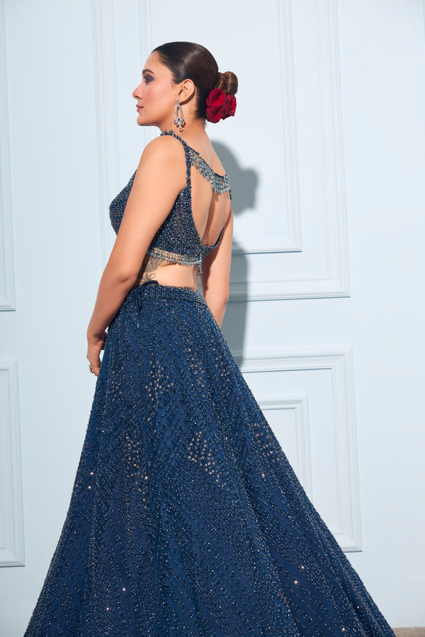 Aastha Gill In Midnight Blue Lehenga Choli Set