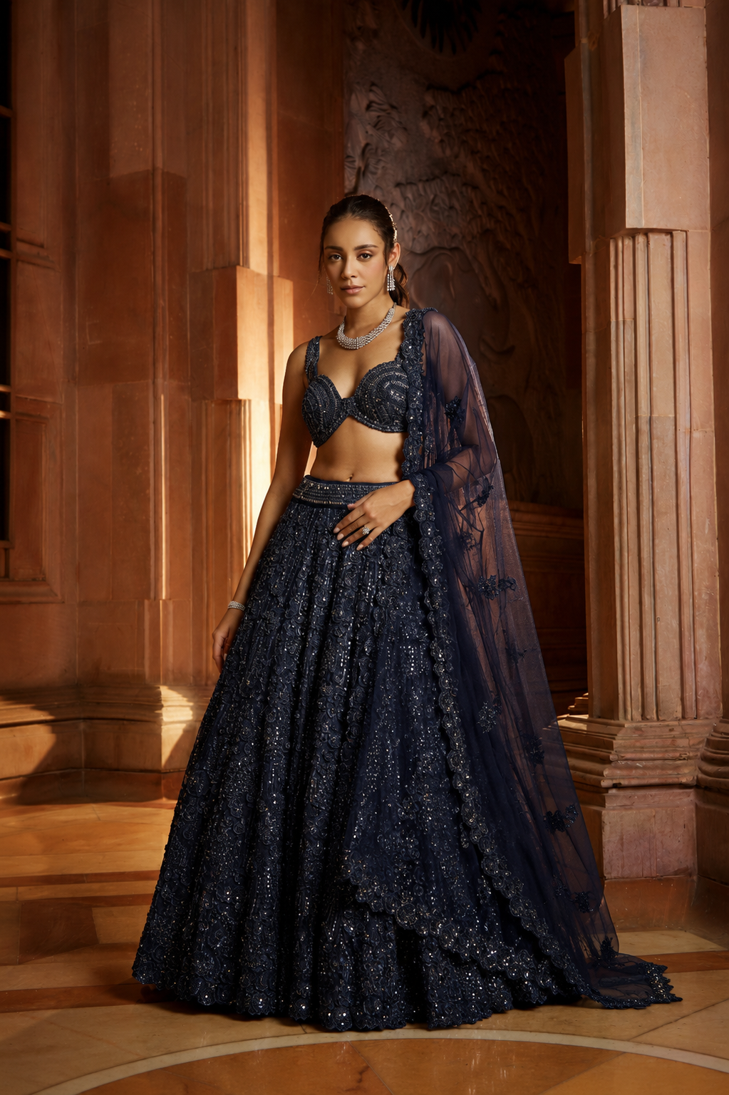 Navy Blue Lehenga Choli Dupatta Set