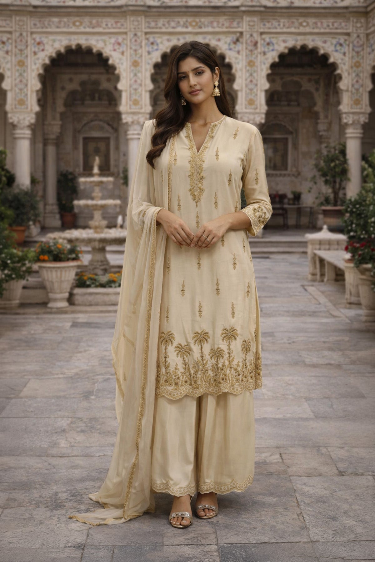 Cream Beige Palazzo Set