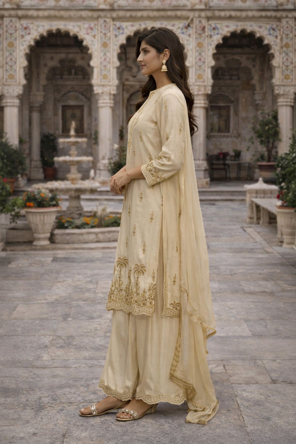Cream Beige Palazzo Set