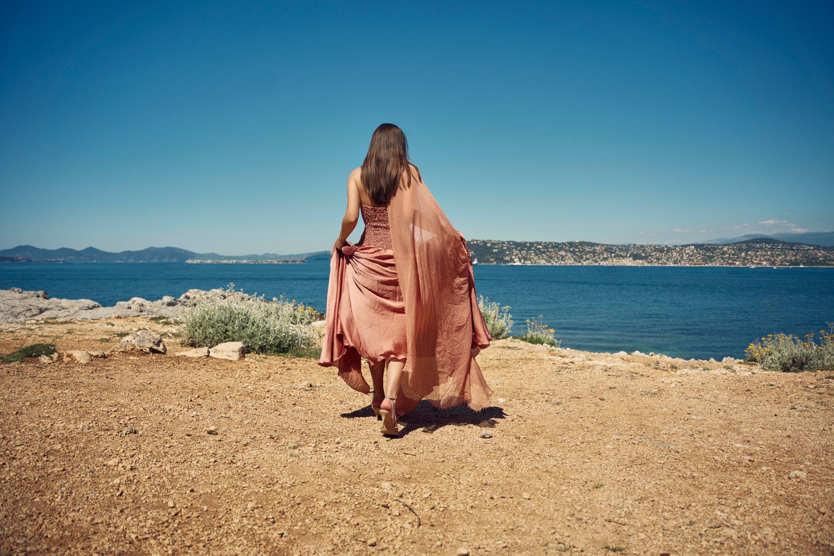 Peach Off-Shoulder Gown with Dupatta