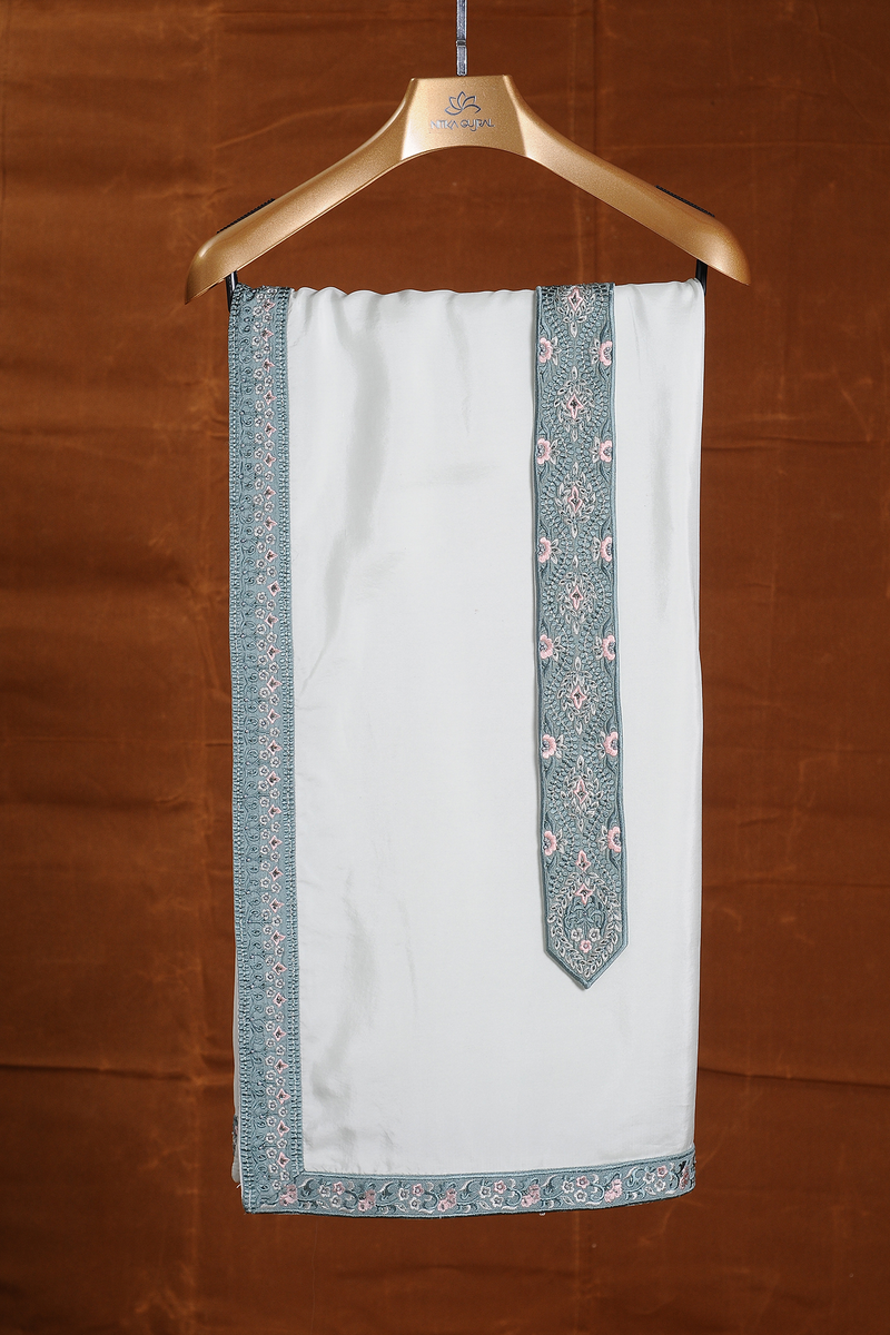 SAGE GREEN MATKA SILK SHERWANI KURTA CHURIDAR SET