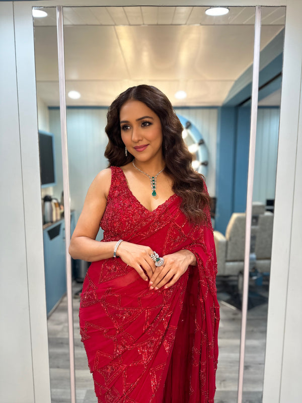 Neeti Mohan In Red Heavy Georgette Saree