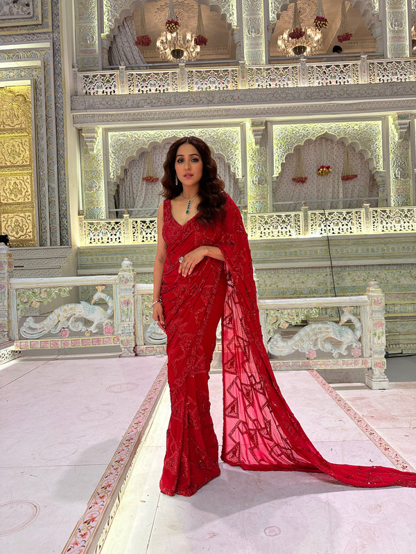 Neeti Mohan In Red Heavy Georgette Saree