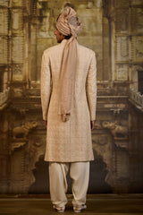 LIGHT BEIGE MORROCAN PATTERN EMBROIDERY SHERWANI SET