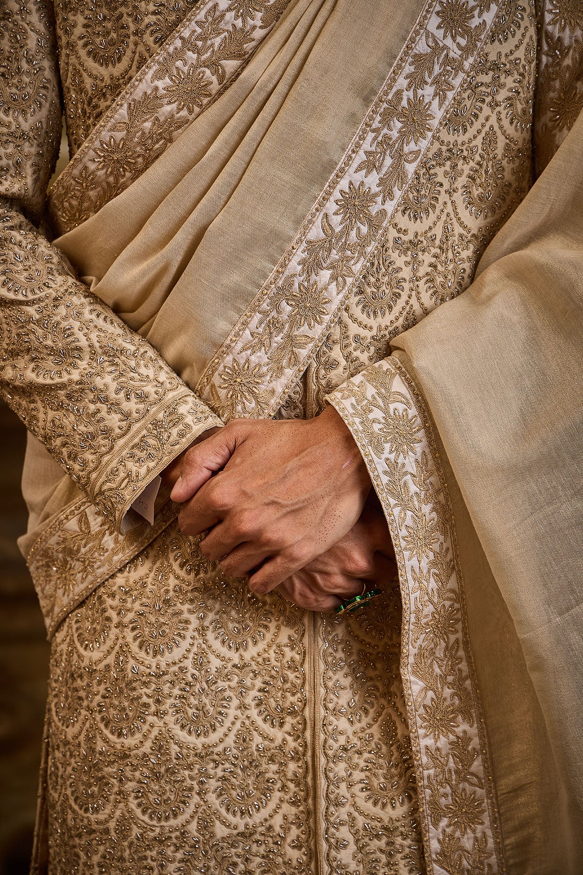 BLUSH RAW SILK SHERWANI BEIGE DORI WORK