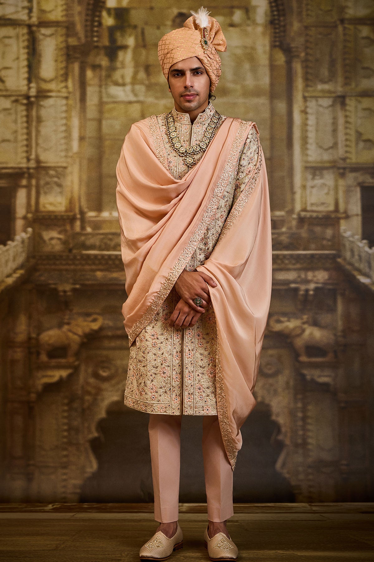 IVORY BROCADE SHERWANI SET
