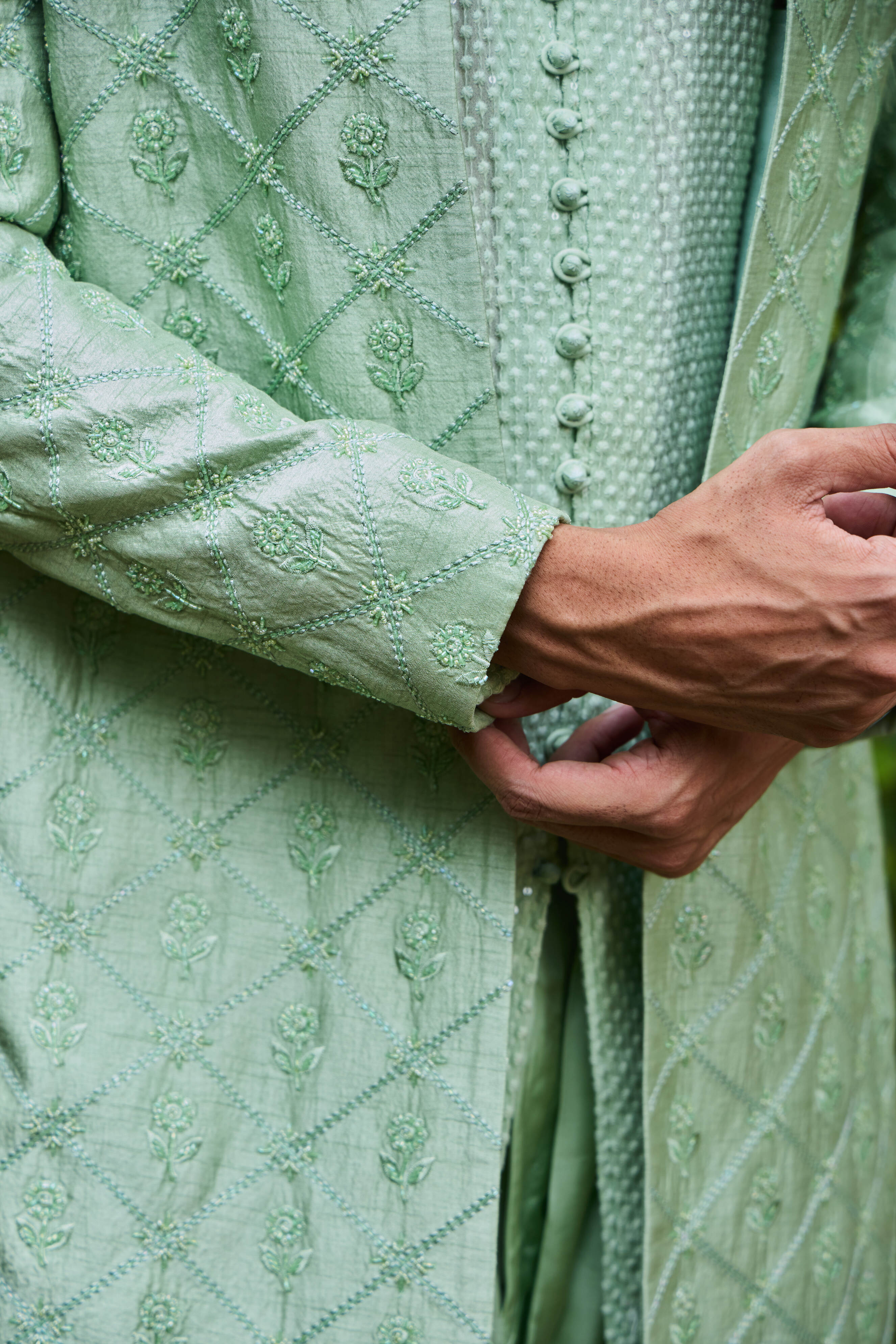 Jade Green Open Jacket Kurta Salwar Set