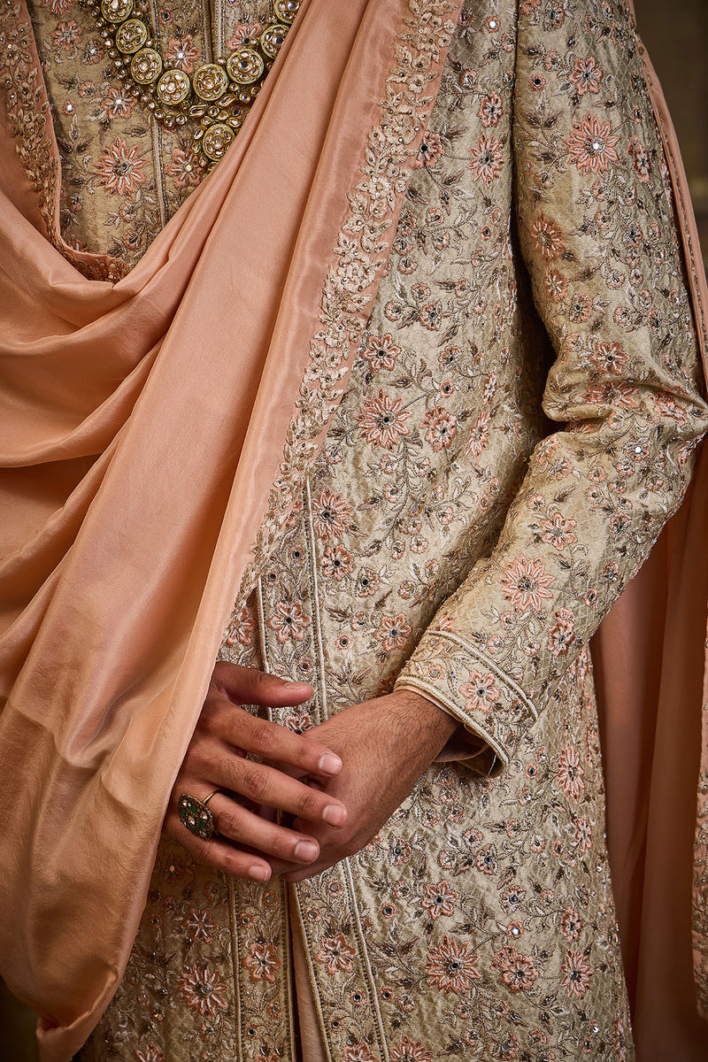 IVORY BROCADE SHERWANI SET