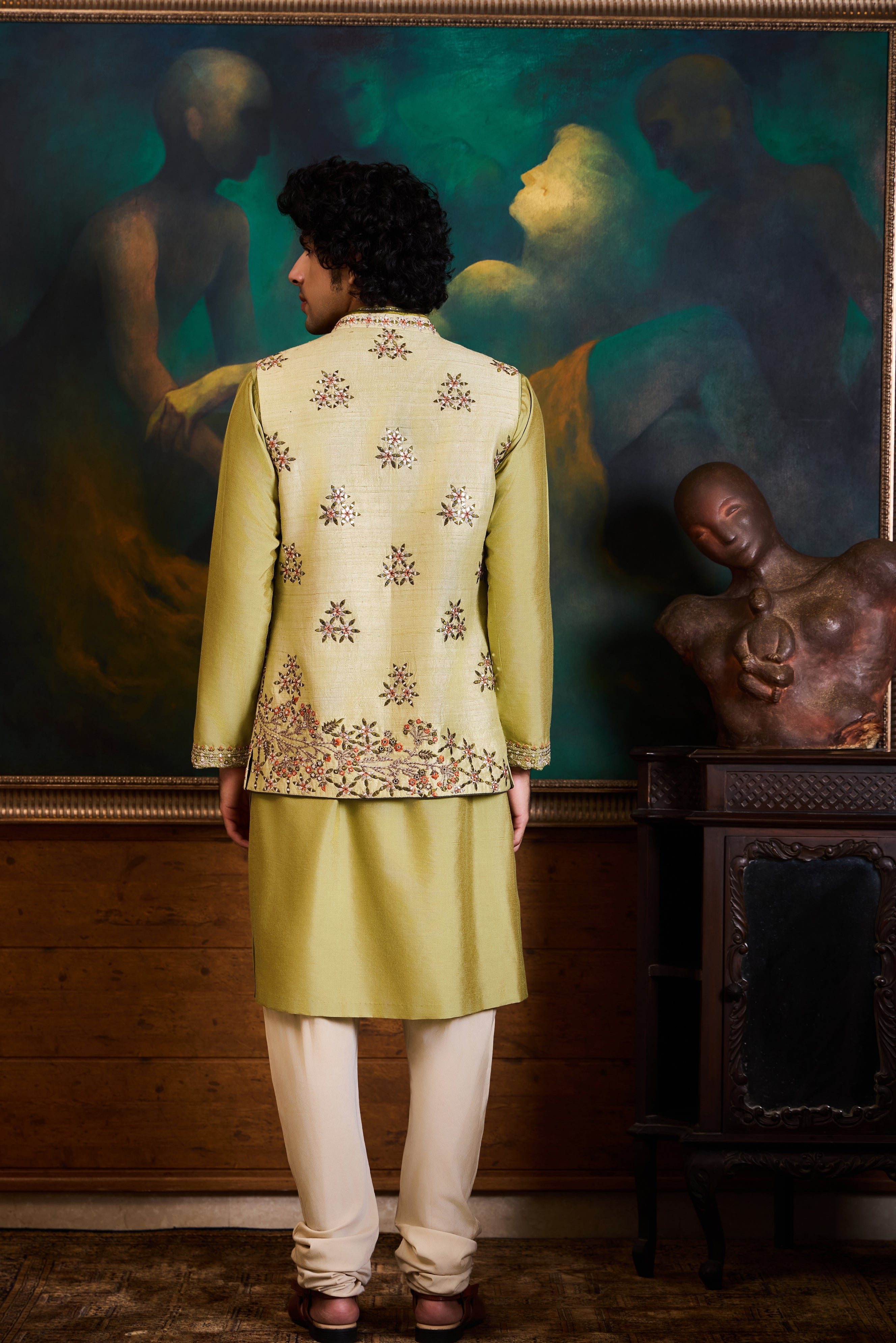 Mint Green Raw Silk Bundi Set