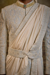 POWDER BLUE TAFFETA SHERWANI SET