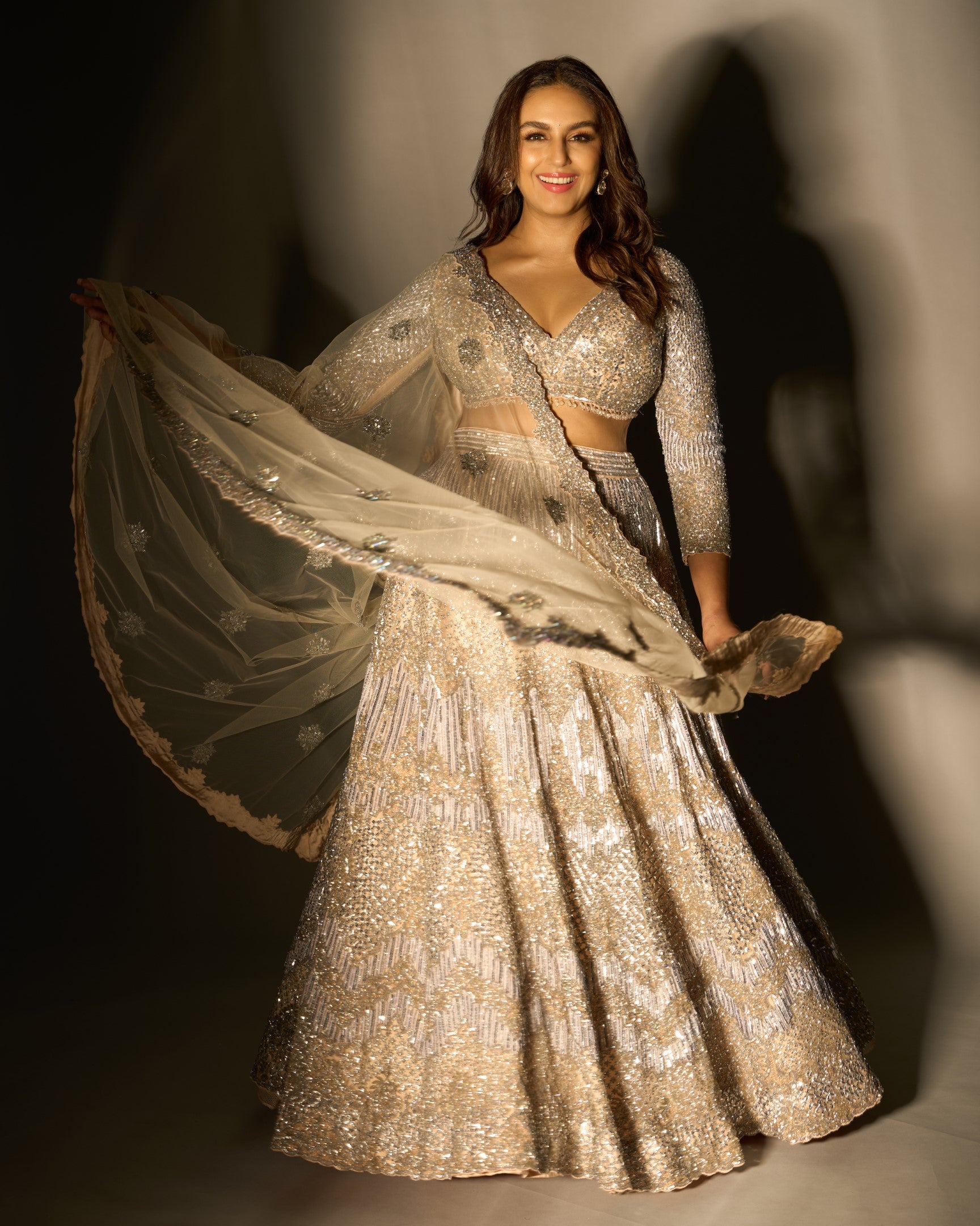 Huma Qureshi In Blush Net Lehenga