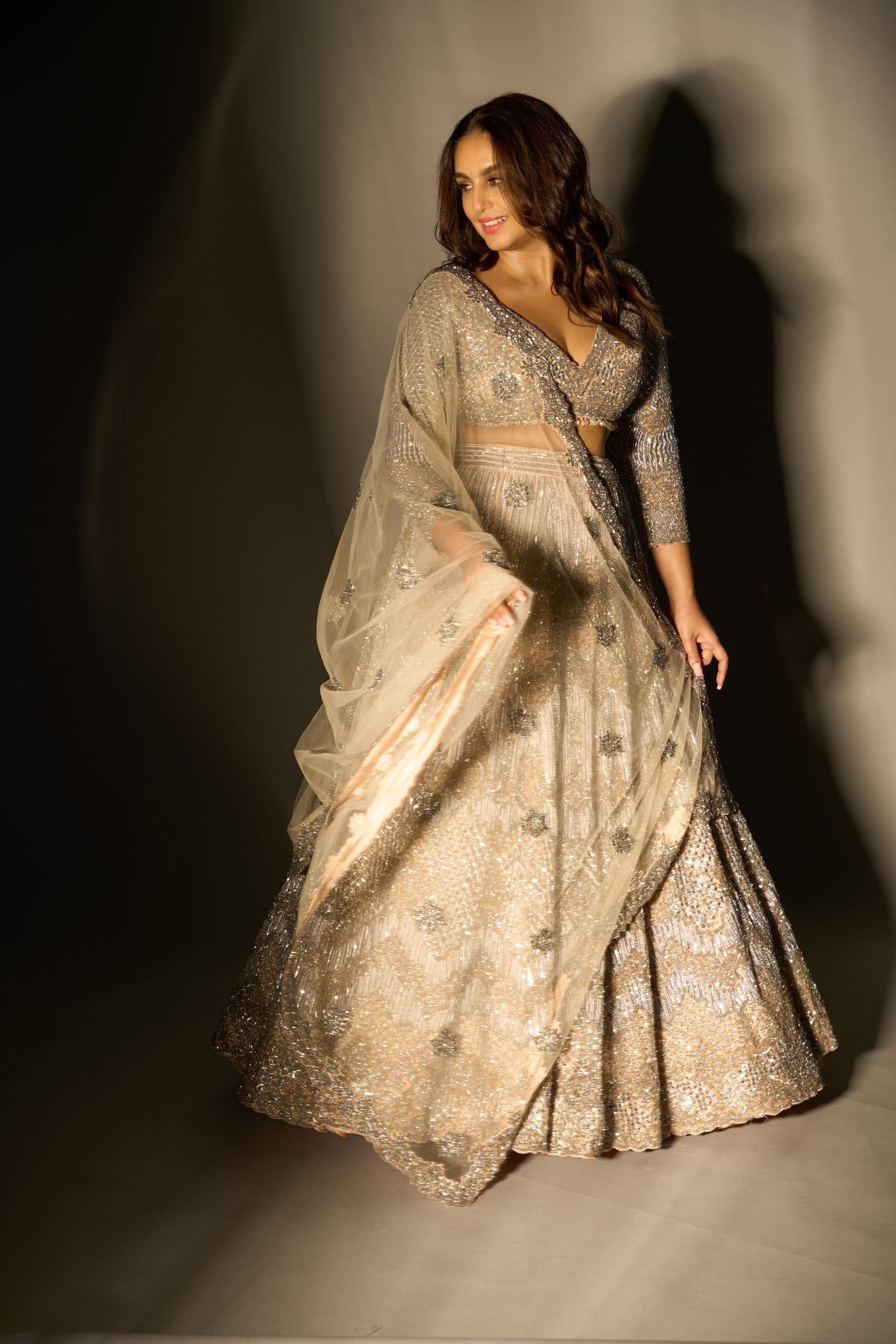Huma Qureshi In Blush Net Lehenga