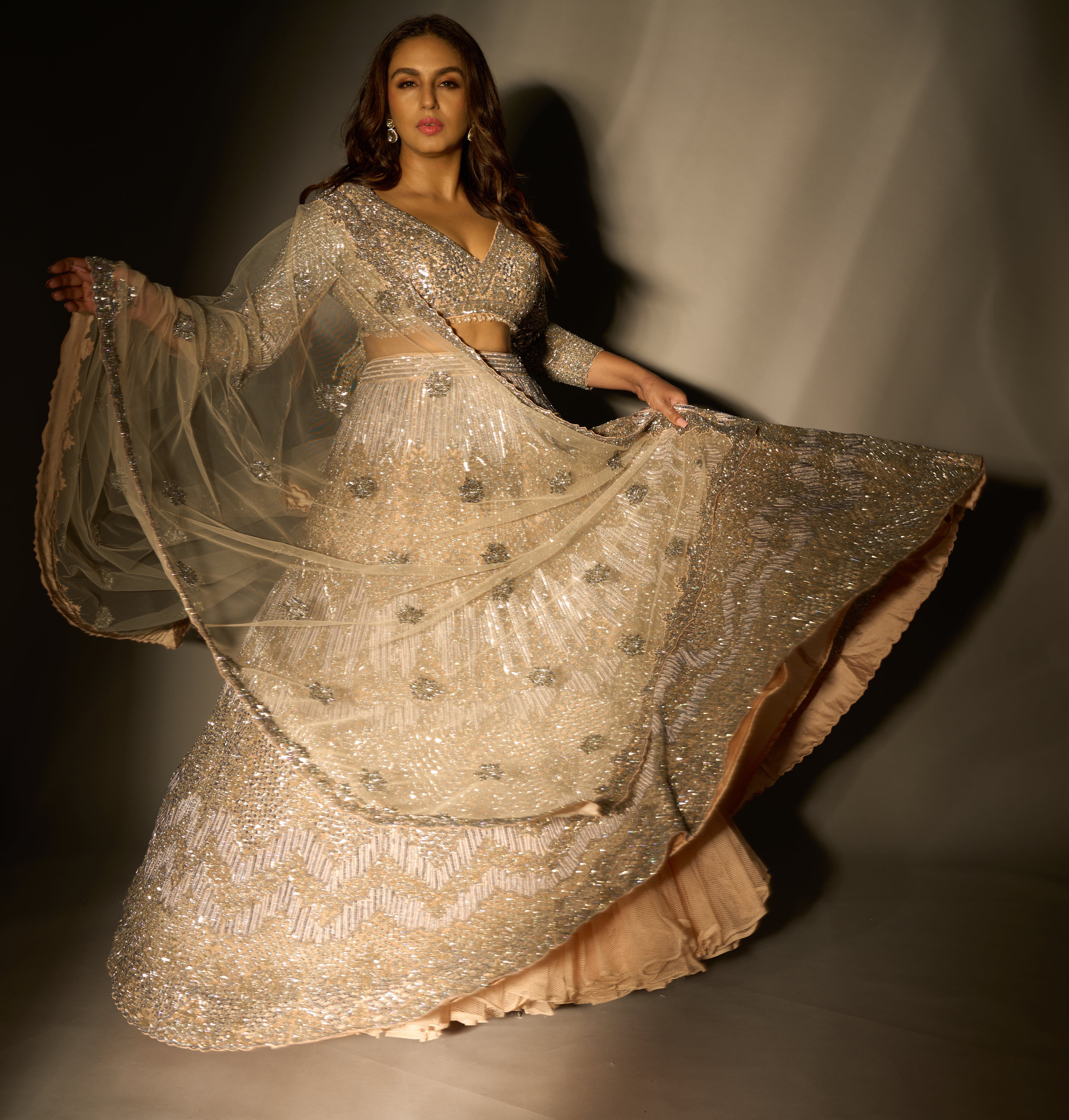 Huma Qureshi In Blush Net Lehenga