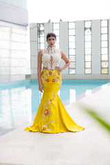 Lakshmi Manchu in Yellow Skirt With Ivory Corset Top