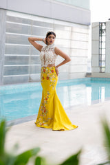 Lakshmi Manchu in Yellow Skirt With Ivory Corset Top