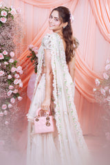 Amna Sharif In Rose Pink Pre-draped  Saree With Trail