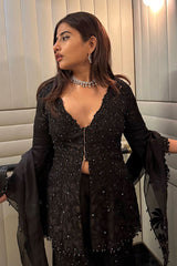 Aishwarya Bendre IN Black Nude Peplum Garara Set With Bustier